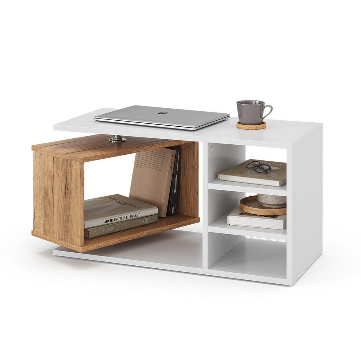 COUCHTISCH Rafi Weiß 88 x 35 cm - Eichefarben/Weiß, Holzwerkstoff (35/88/40cm) - Vicco