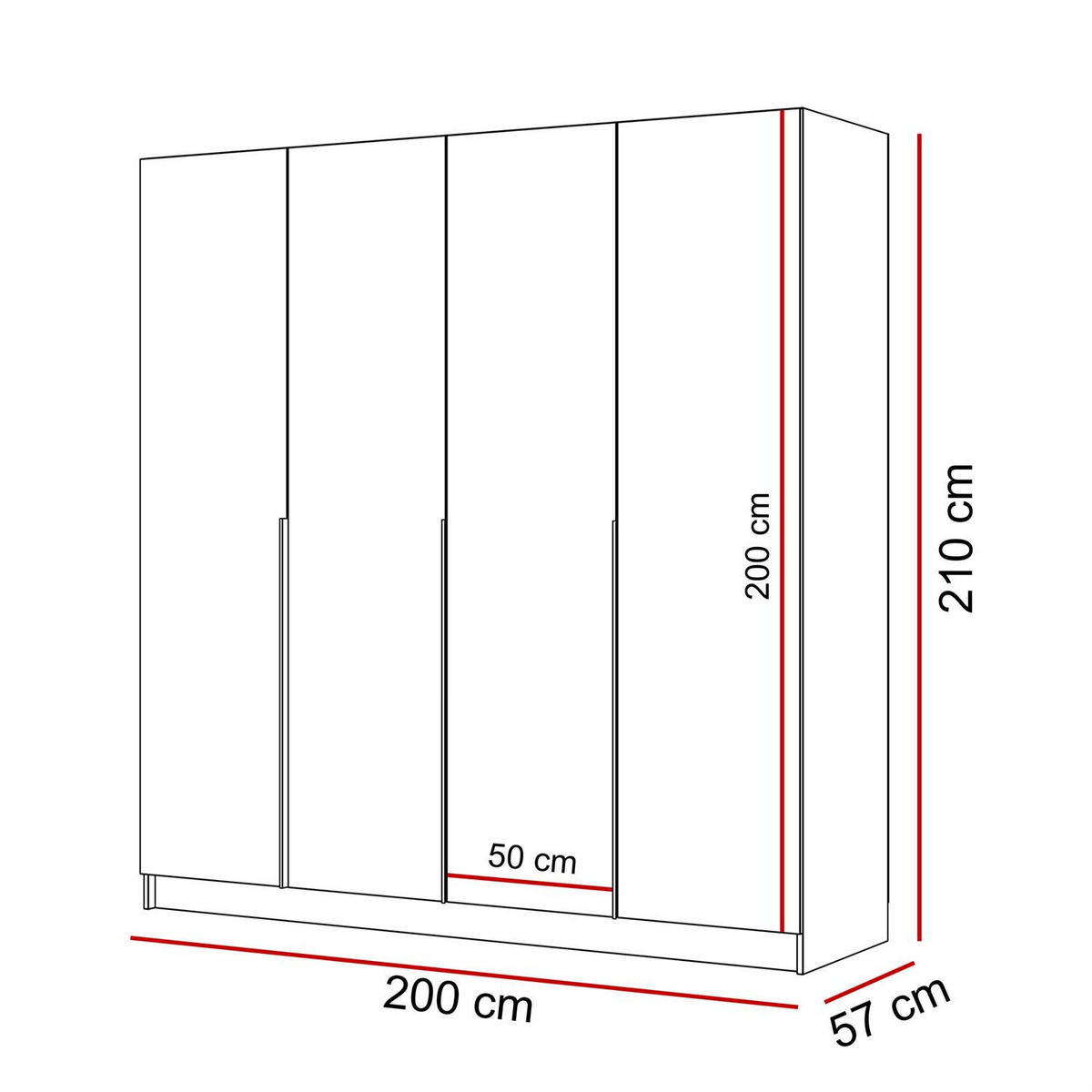 KLEIDERSCHRANK AUREL 4D mit Spiegel mit goldenen Griffen - Kaschmir/Goldfarben, Holzwerkstoff (200/200/57cm) - Lookway