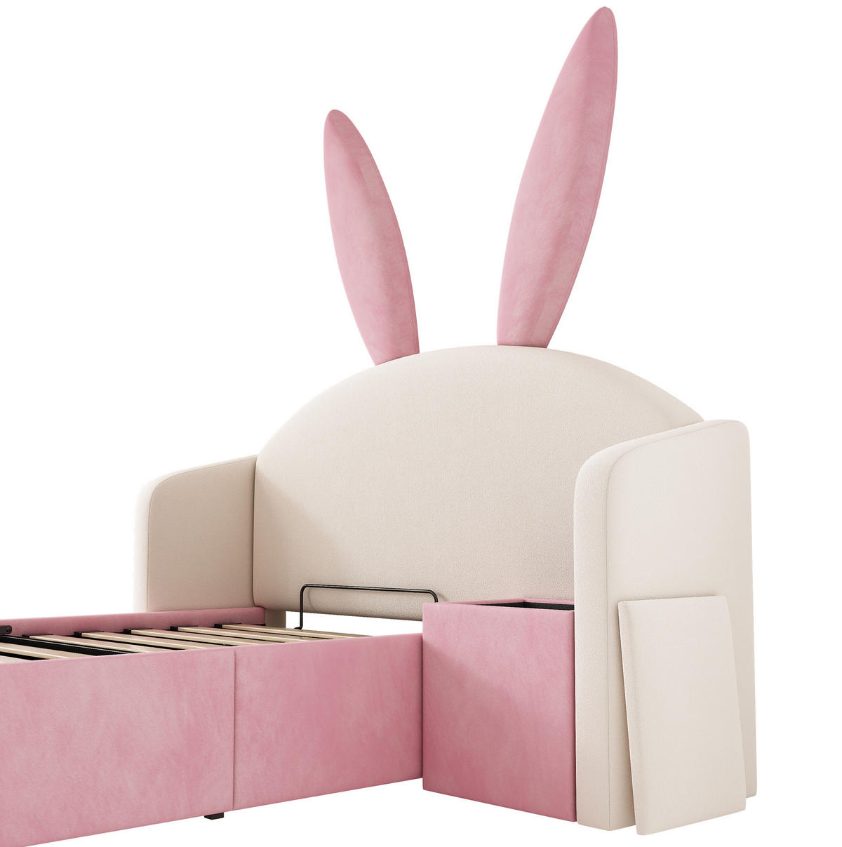 KINDERBETT mit Bettkasten und Nachttisch 90x190 cm Samt Beige und Rosa - Rosa, Metall (90/190cm) - Beauniv