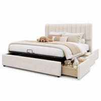 KINDER-POLSTERBETT 140x200 cm in Beige mit Bettkasten, 3 Schubladen und LED-Leiste - Beige, Textil (140/200cm) - IVMEU