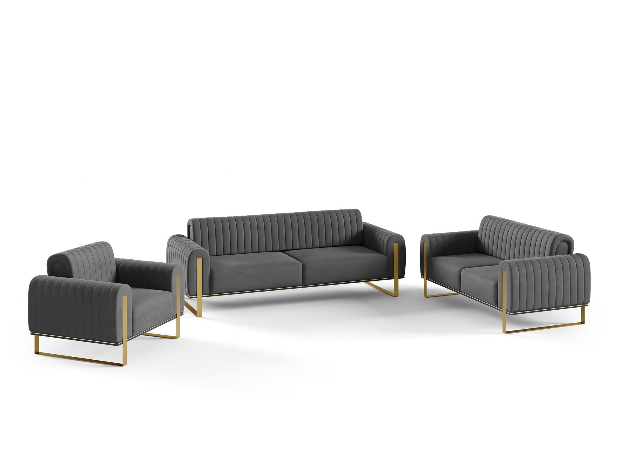 SOFASET Valerie 3-2-1 - Anthrazit, Holzwerkstoff/Textil (228/79/90cm) - Fun Möbel