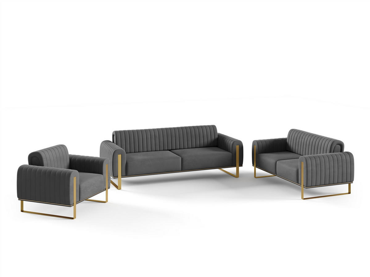 SOFASET Valerie 3-2-1 - Anthrazit, Holzwerkstoff/Textil (228/79/90cm) - Fun Möbel