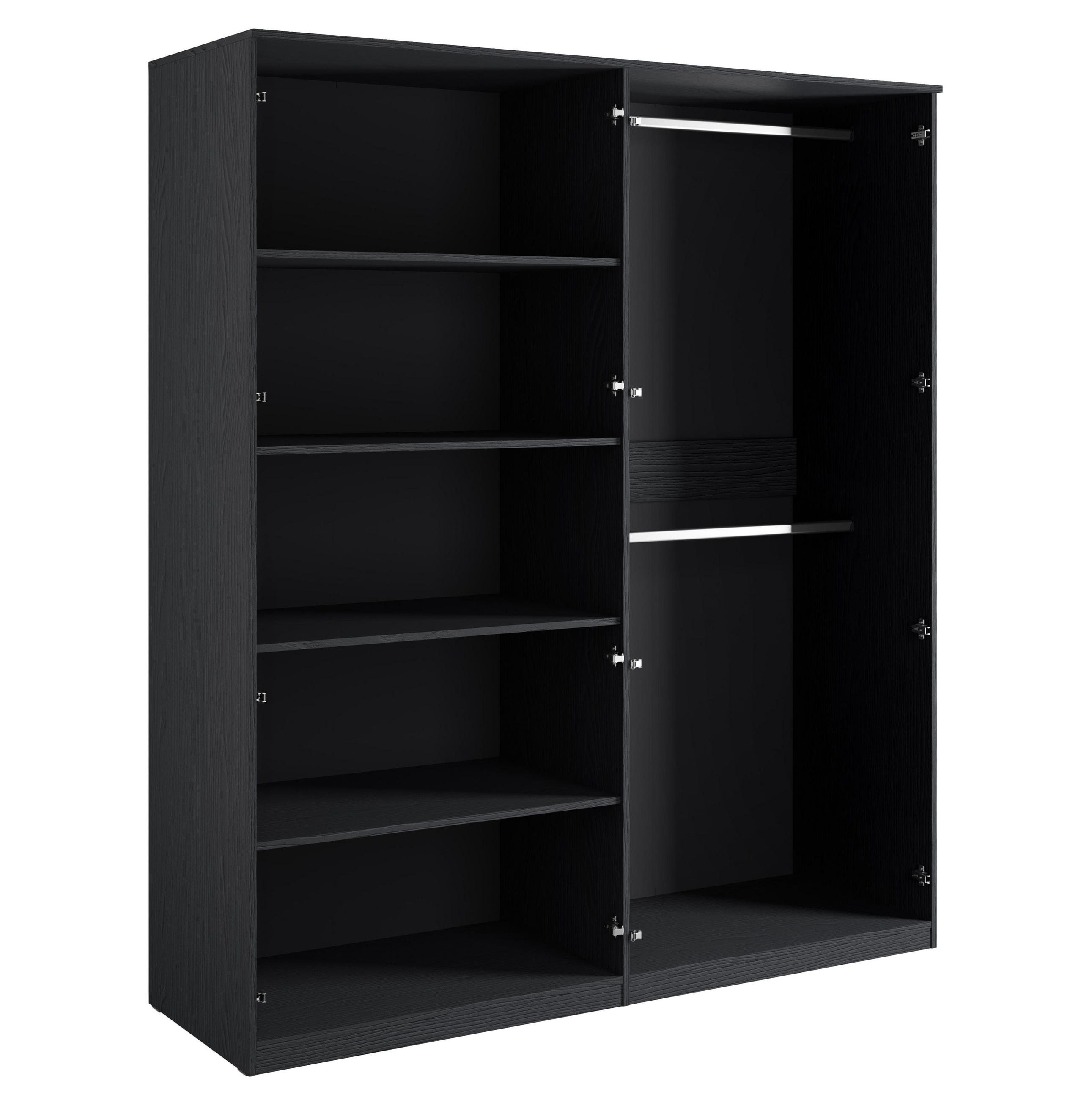 KLEIDERSCHRANK Brunelli 4T Schwarz 179,5/209/58,5 cm – mit 2 Kleiderstangen - Schwarz, Holzwerkstoff (179.5/209/58.5cm) - AX Living