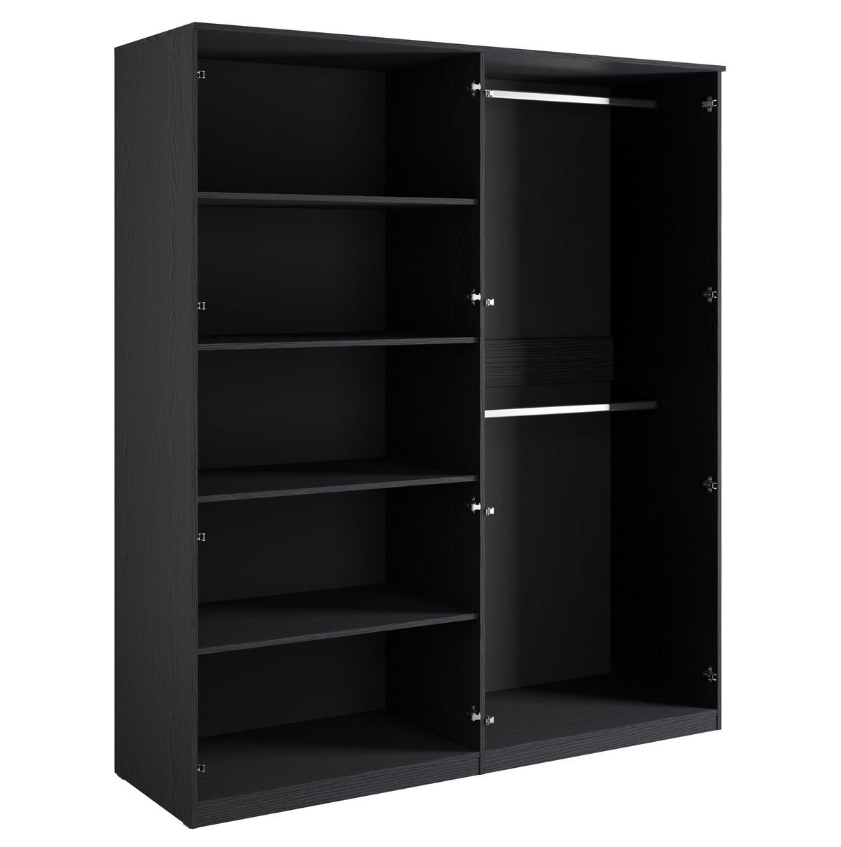 KLEIDERSCHRANK Brunelli 4T Schwarz 179,5/209/58,5 cm – mit 2 Kleiderstangen - Schwarz, Holzwerkstoff (179.5/209/58.5cm) - AX Living
