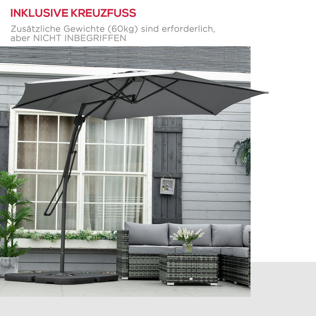 AMPELSCHIRM aus Metall, Polyester Dunkelgrau - Dunkelgrau, Metall (293/293cm) - Outsunny
