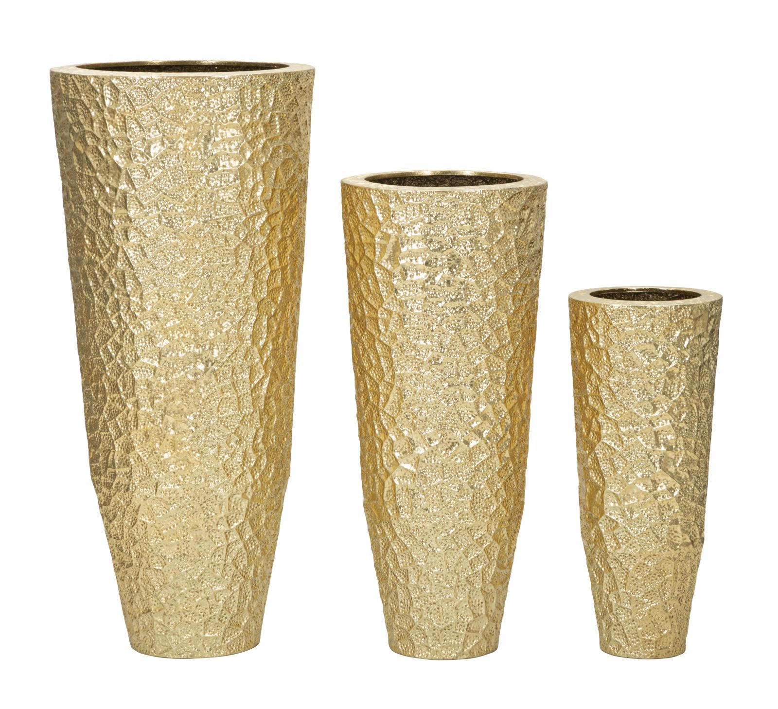 DEKOVASEN IM 3ER-SET Glasy, goldfarben, Eisen, Höhen 114,9, 92,7 und 70,5 cm - Goldfarben, Metall (115cm) - Mauro Ferretti