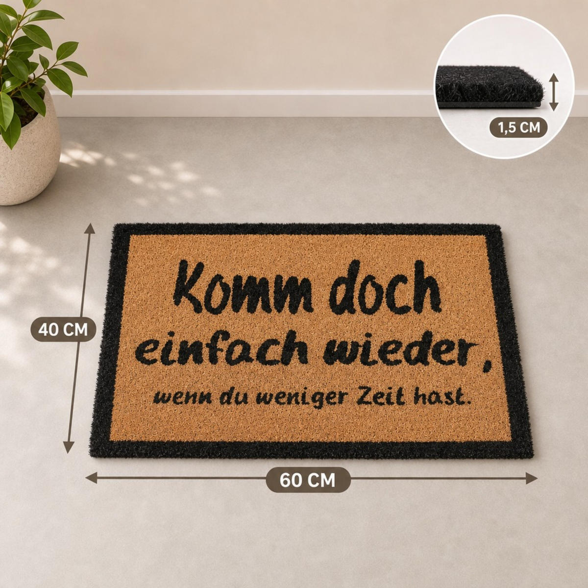 FUSSMATTE Natur Kokos Komm wieder 60x40 cm - Multicolor, Kunststoff/Textil (60/40cm) - Relaxdays