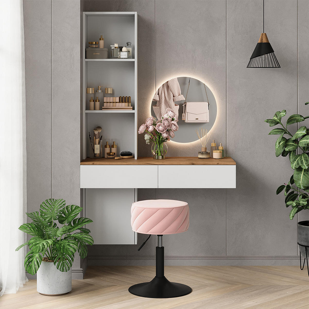 TOALETNÍ STOLEK Melora Bílá/dub - bílá, kompozitní dřevo (100/155/40cm) - Vicco