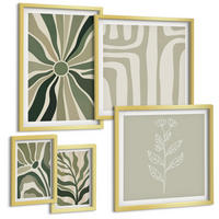 BILDER SET 5er Set - 50x50 cm & 20x30 cm & 40x60 cm Goldrahmen - Pflanzenmuster grüner Minimalismus - Goldfarben, Kunststoff (40/60cm) - TULUP