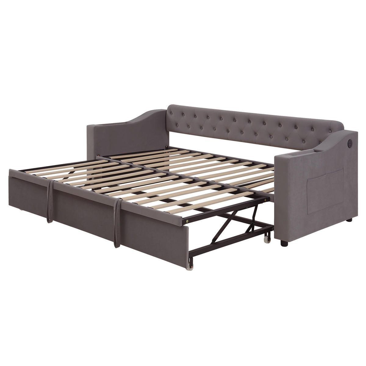 SCHLAFSOFA ausziehbar 90x190/180x190 cm Samt Grau mit Stauraum und USB - Grau, Metall (90/190cm) - Meubliv