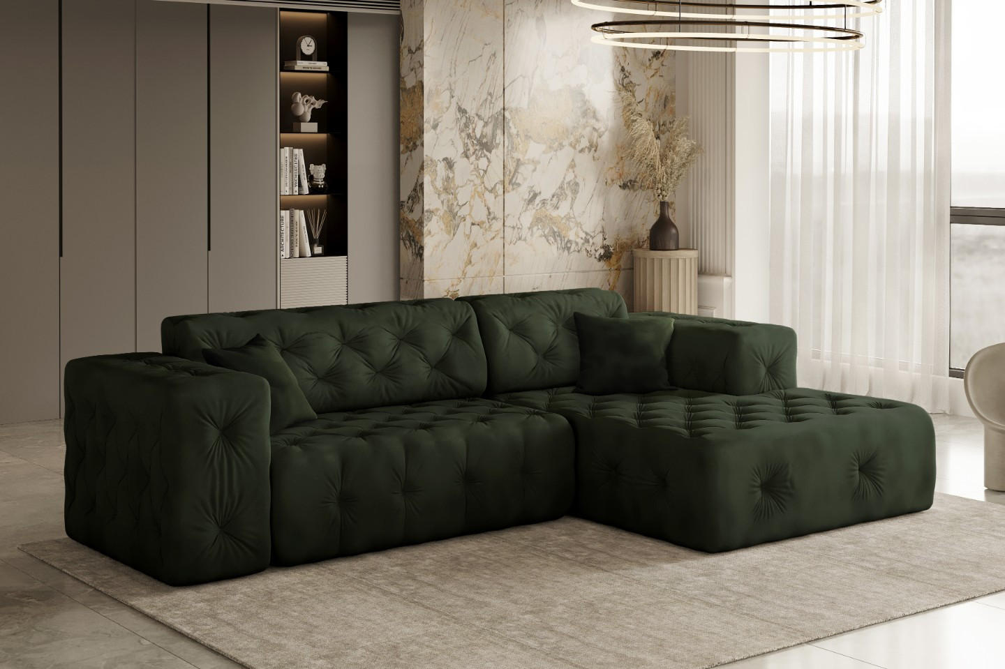 ECKSOFA L-Form Gesteppt LUX Stoff Whisper Rechts Grün - Grün, Holz/Kunststoff (266/165cm) - Kaiser Möbel