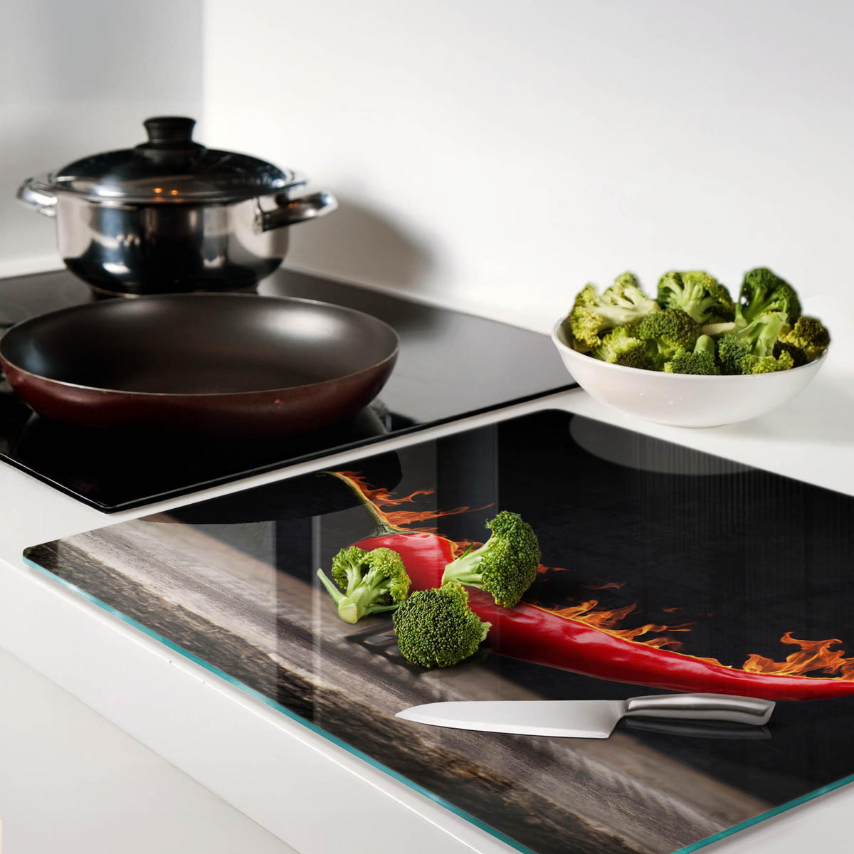 GLASPLATTE 60x52 cm Chili-Pfeffer - Rot, Glas (60/0.4/52cm) - TULUP