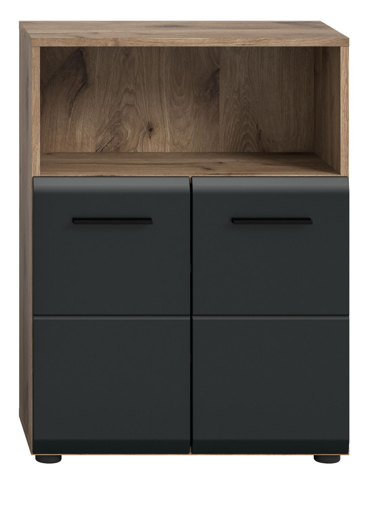 MIDISCHRANK schwarz matt, Eiche 2-türig, Badkommode 60 cm - Eichefarben/Schwarz, Holzwerkstoff/Kunststoff (60/80/30cm) - Inn.Furn