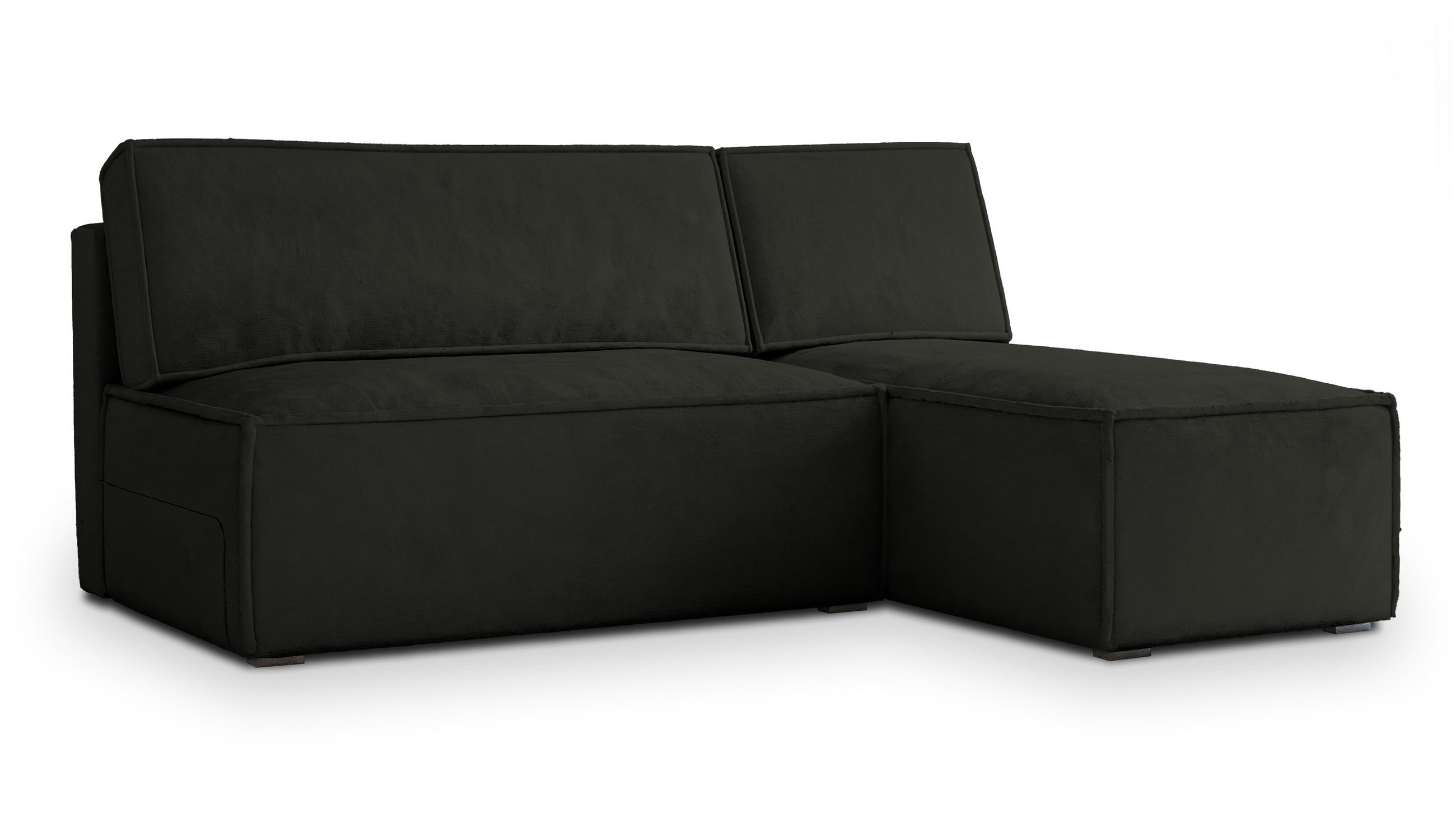 ECKSOFA BRISO M Schwarz Velours-Stoff mit Schlaffunktion - Schwarz, Holz (200/140cm) - MASSENO