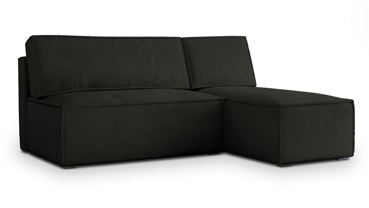 ECKSOFA BRISO M Schwarz Velours-Stoff mit Schlaffunktion - Schwarz, Holz (200/140cm) - MASSENO