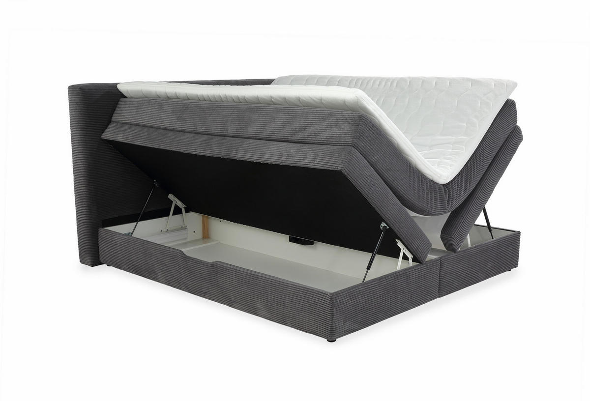 BOXSPRINGBETT 180x200 cm, 7-Zonen-Tonnentaschen-Federkernmatratzen H3, Topper, Bonell-Federkern, 2 Bettkästen, Cord Grau Anthrazit / 20038 - Anthrazit/Schwarz, Kunststoff/Textil (180/200cm) - luma-home