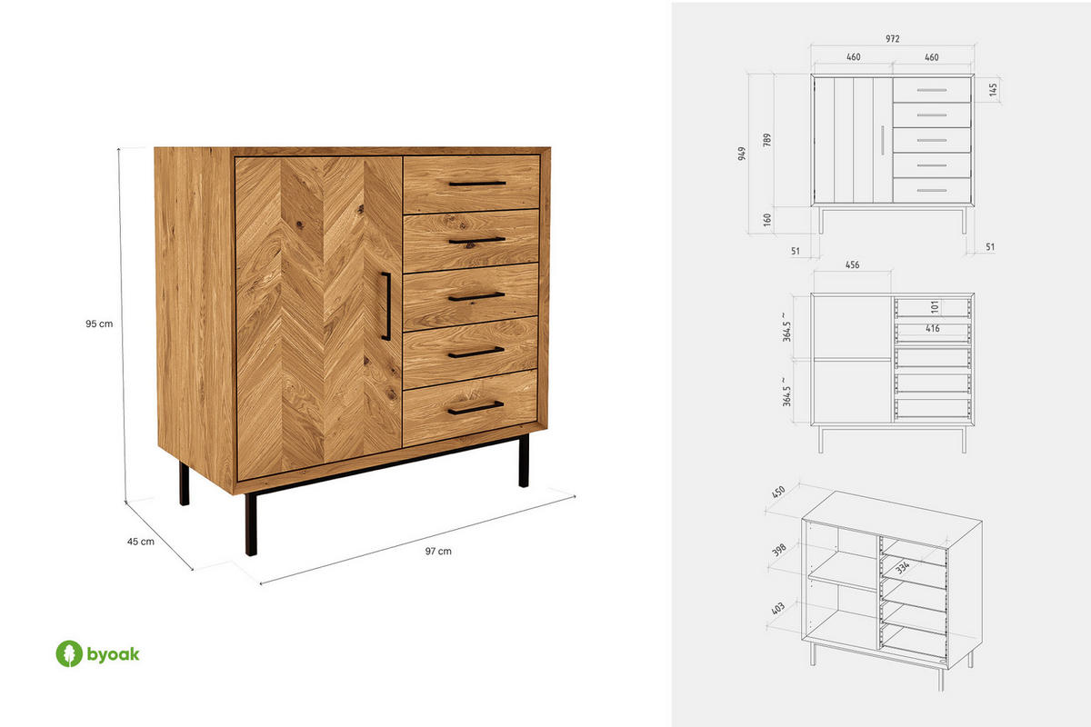 KOMMODE HOCH LEON Kernbuche - Kernbuche, Holz (97/95/45cm) - byoak