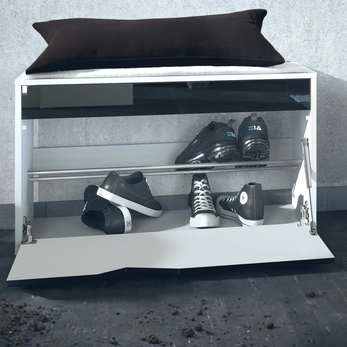 SCHUHSCHRANK Kolmio Schwarz matt - Schwarz, Holzwerkstoff (85/50/33cm) - Vladon