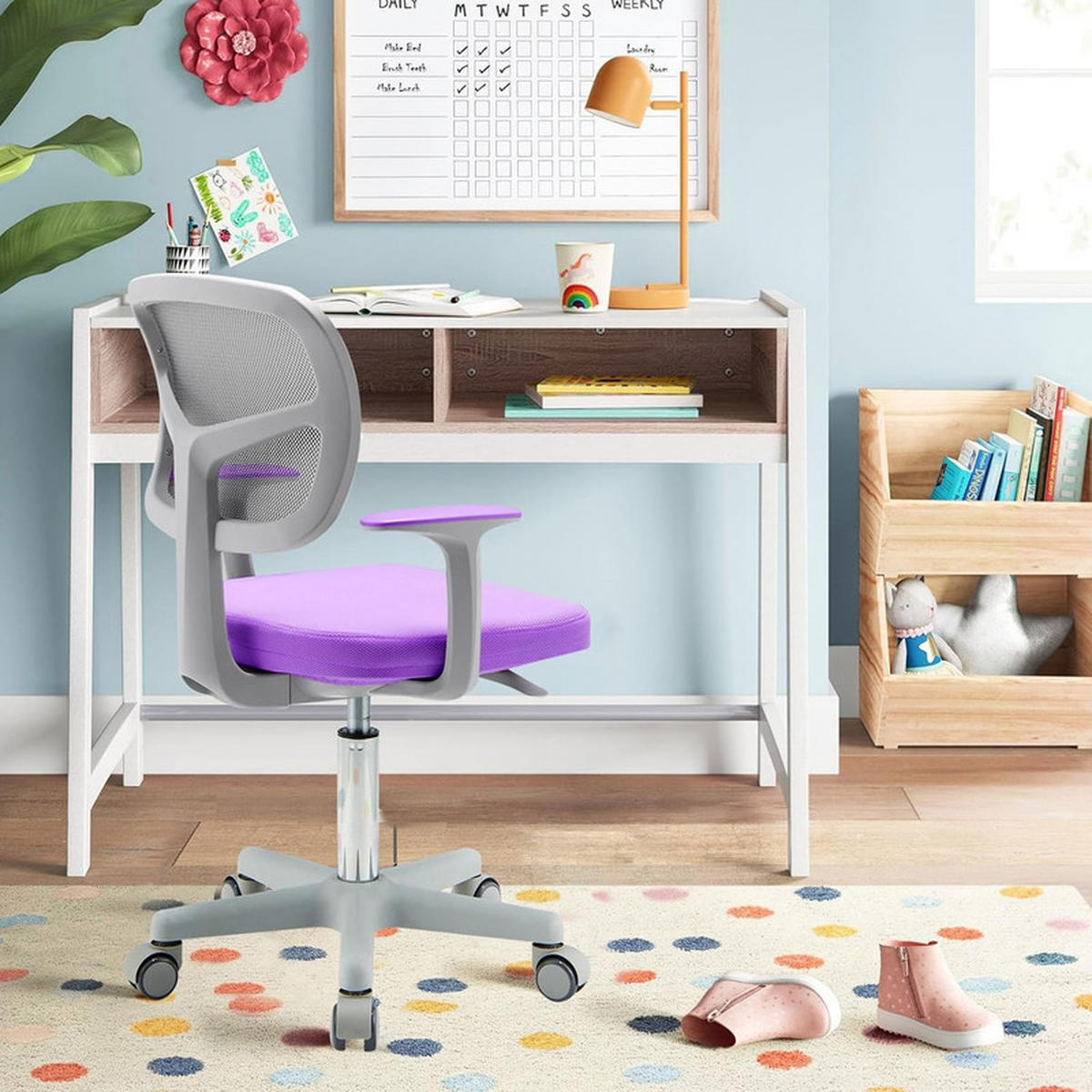 KINDER‑BÜROSTUHL 360°drehbar violett - Lila, Kunststoff (54/80/54cm) - COSTWAY