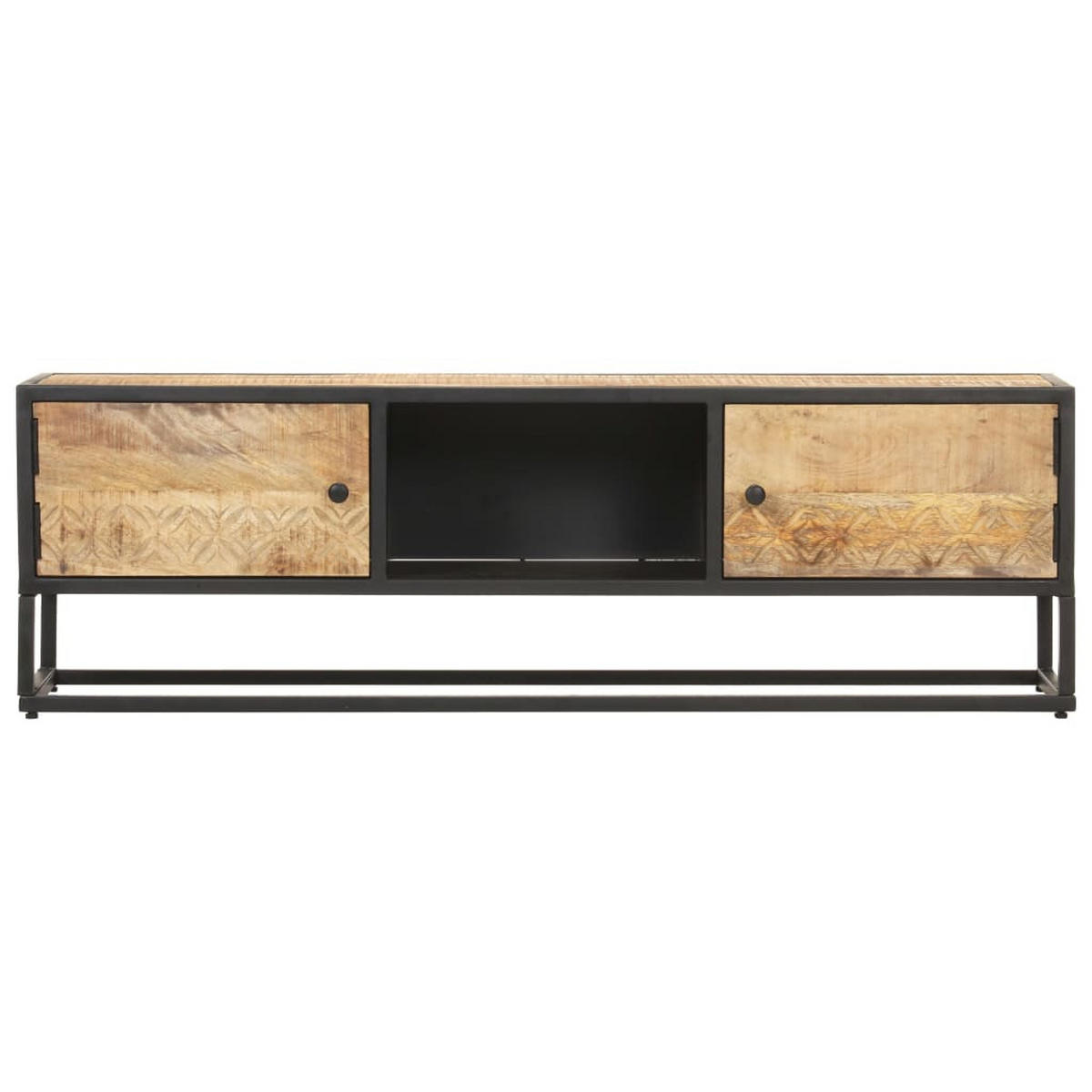 TV-SCHRANK Mit Geschnitzter Tür 130/30/40 Cm Raues Mangoholz - Braun, Holz (130/40/30cm) - vidaXL