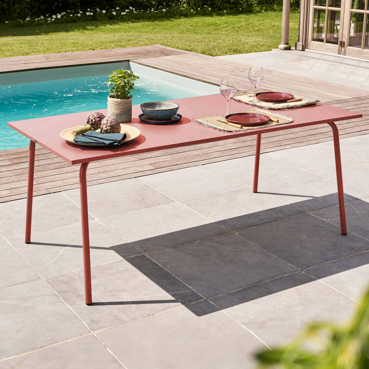 GARTENTISCH , Lehm - Pink, Metall (180/90/72cm) - Oviala