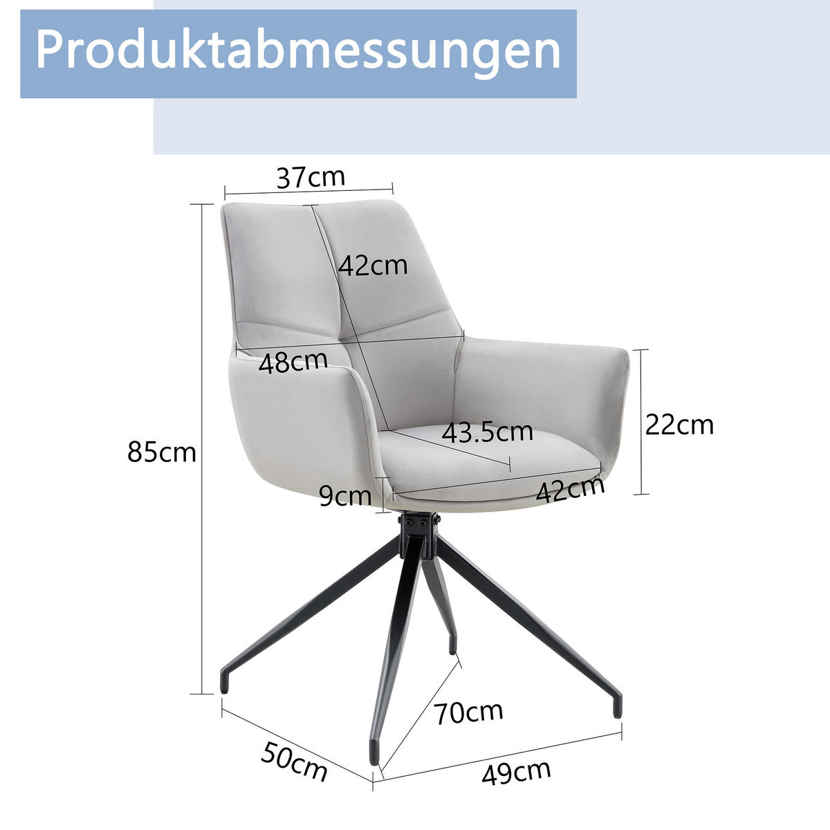 ARMLEHNSTUHL-SET DE-36553 2 Stück mit Stoffbezug Hellgrau - Hellgrau, Metall (50/85/48cm) - ComfortXL