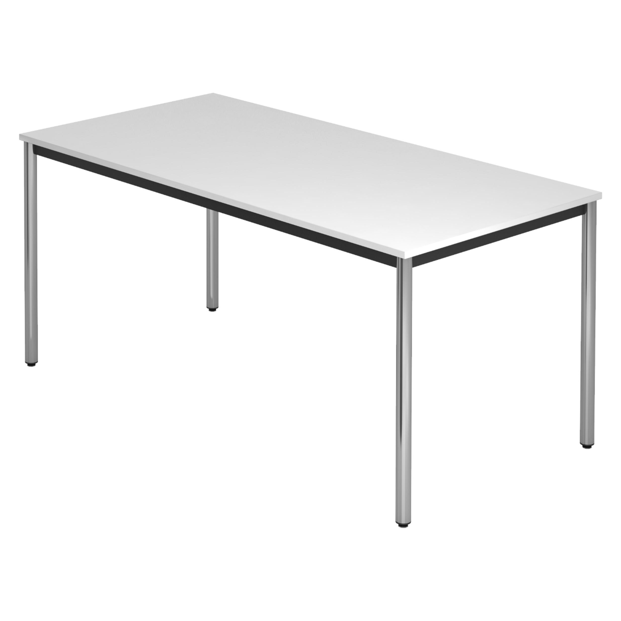 BESPRECHUNGSTISCH Serie-D 80/160/72 cm in Weiß/Rundrohr verchromt - Chromfarben/Weiß, Holzwerkstoff (80/160/72cm) - bümö