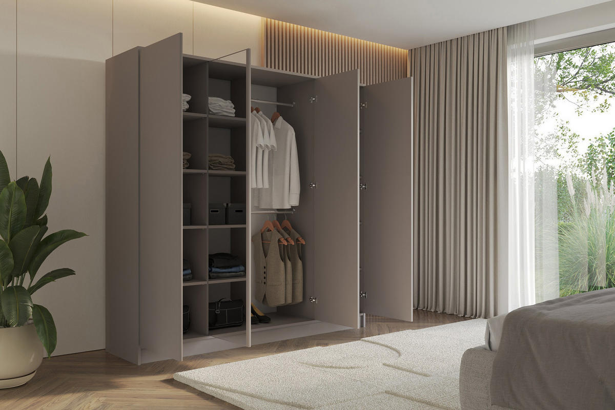 KLEIDERSCHRANK - LUSSO - 200 - Kaschmir - Kaschmir/Goldfarben, Holzwerkstoff (200/200/51cm) - ALTDECOR