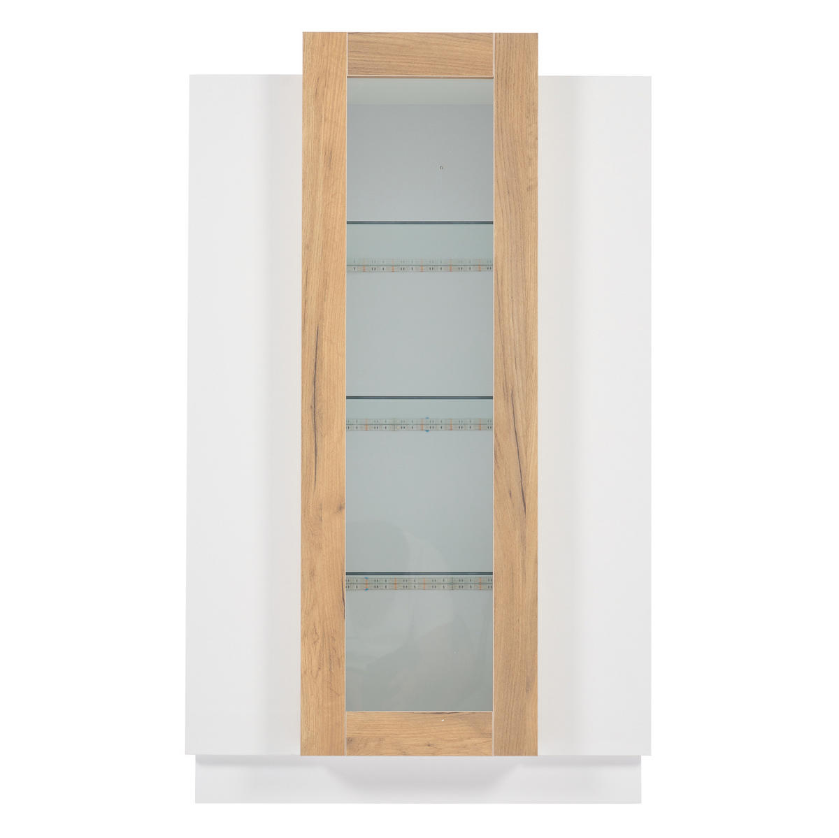 VITRINA 74/40/120 cm, bela/naravna, z LED in prosojnimi vratci - bela, leseni material (74/120/40cm) - BEAOK