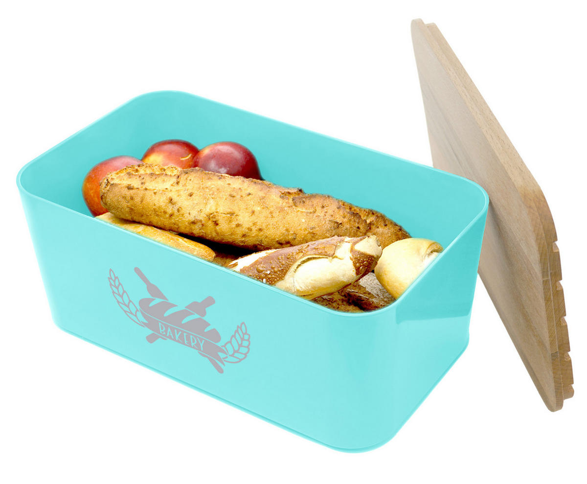 BROTKASTEN mit Bambus Schneidebrett türkis - Türkis, Kunststoff (15/22/36cm) - Lashuma