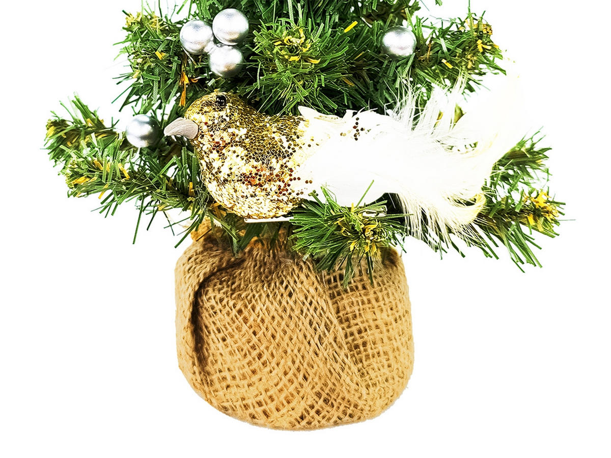 LAALU WEIHNACHTSBAUM geschmückt künstlich mit 14 Ornamenten TINY 4 im Topf 25 cm - Champagner/Silberfarben, Kunststoff (25cm) - LAALU