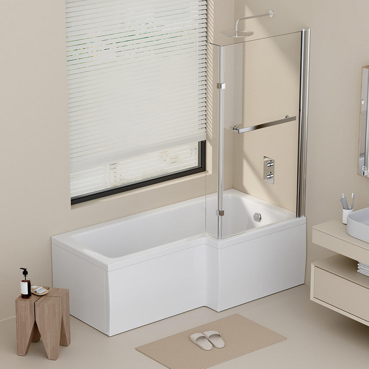 BADEWANNE ELARA - Seitenauslage: Links - Weiß, Keramik (170/53/85cm) - Home Deluxe