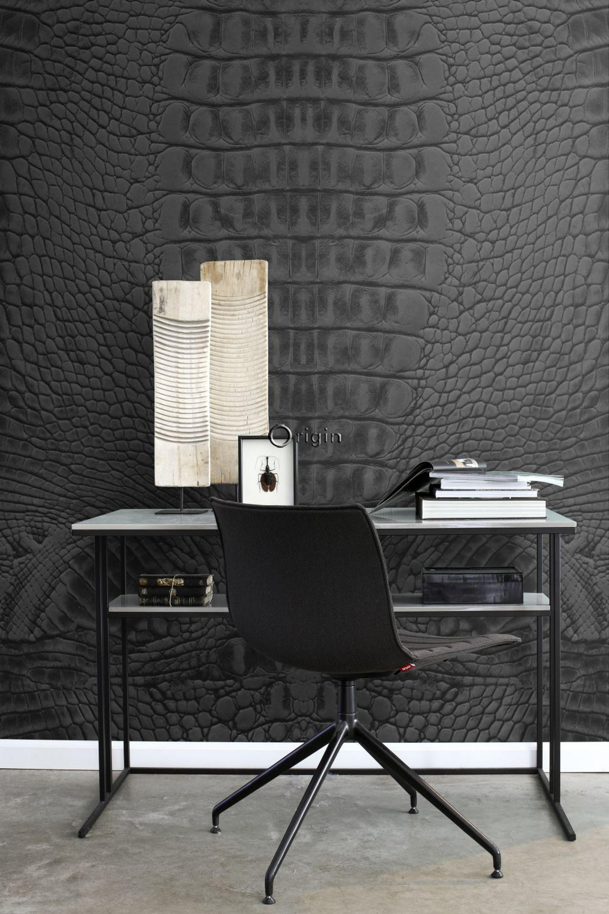 FOTOTAPETE Krokodil-Optik 300 x 279 cm - Schwarz, Papier (300/279cm) - Origin Wallcoverings