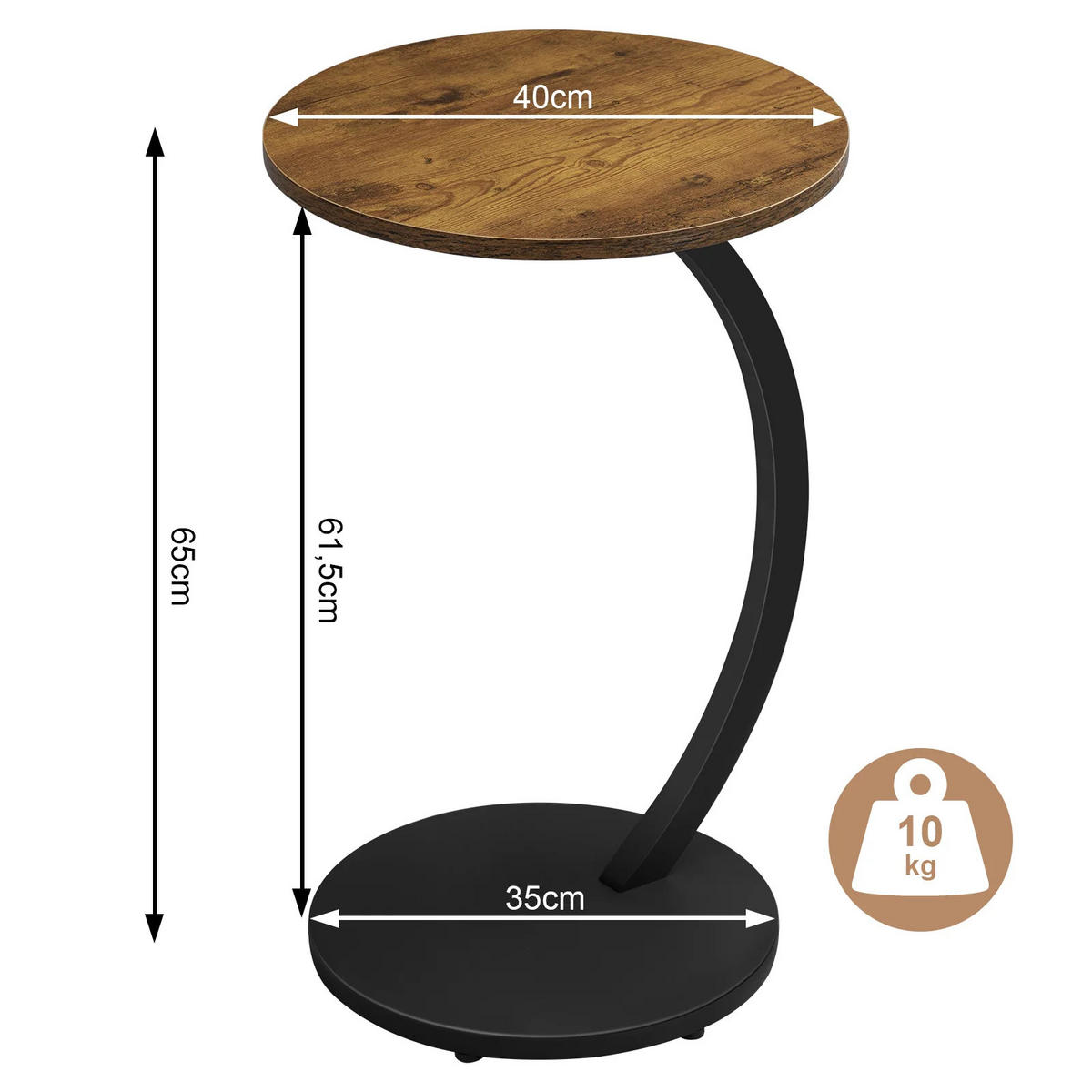 BEISTELLTISCH C-Form Computer Sofa Tisch Schlafzimmer Braun - Braun, Holz (40/40/65cm) - Kaket