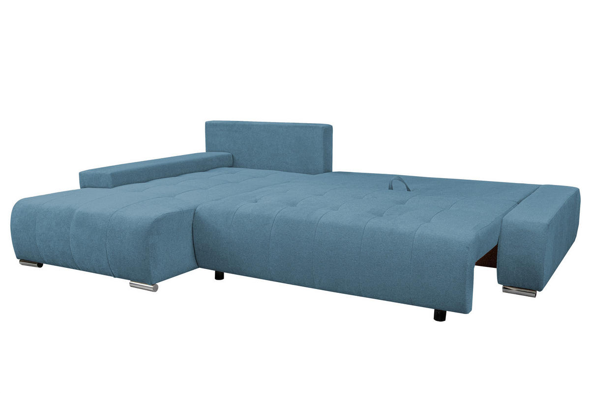 ECKSOFA Bloom mit Bettkasten und Schlaffunktion L-Form - Blau, Textil (267/185cm)