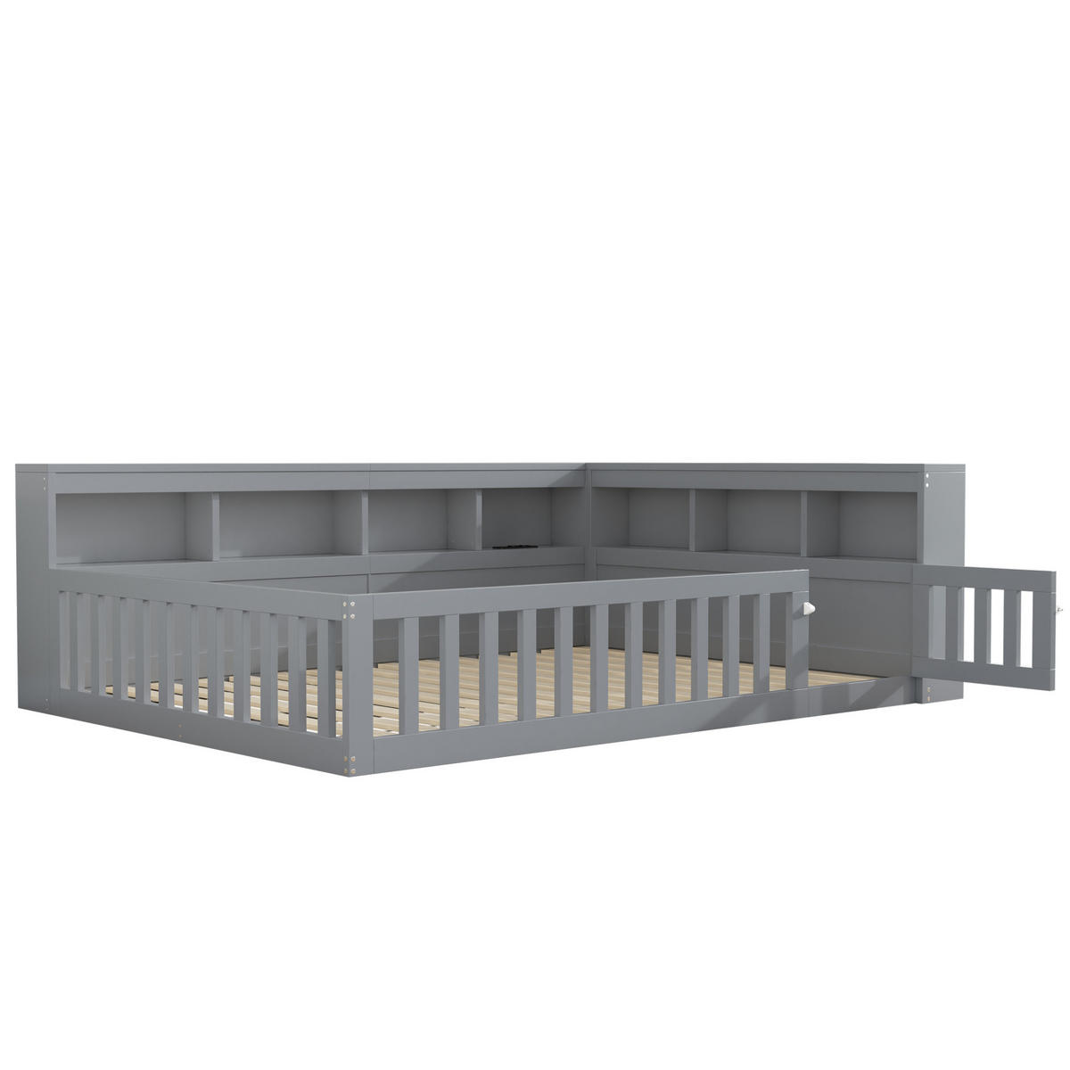 BETT mit Stauraum und USB-Anschlüssen 140x190 cm Grau 3 Pakete - Grau, Holzwerkstoff (90/190cm) - Beauniv