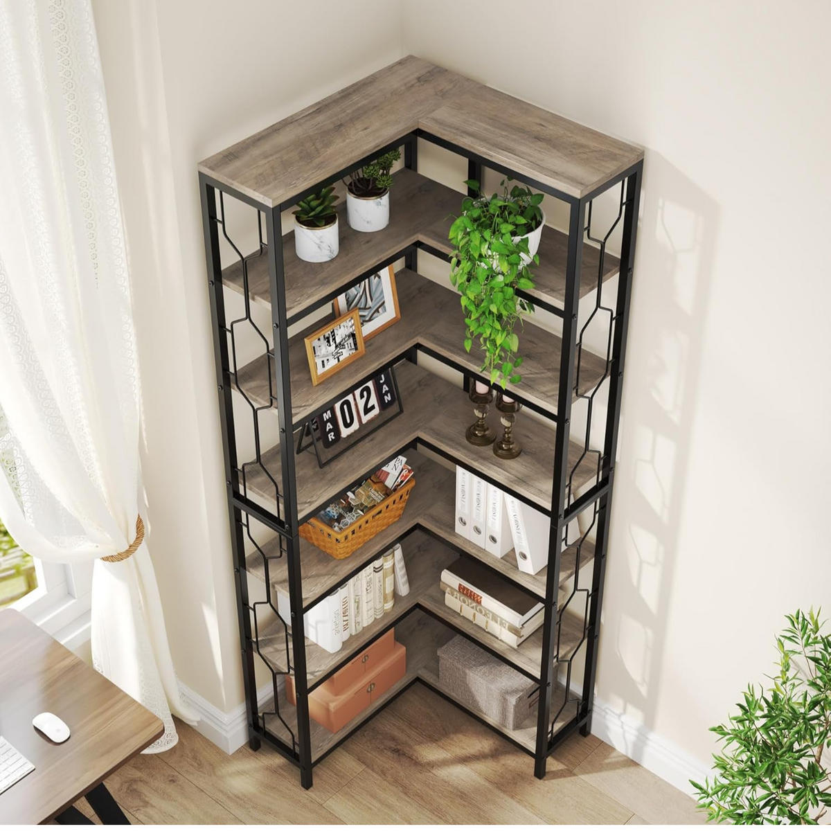 ECKREGAL Holzoptik Braun Metall Schwarz 5 Ebenen - Ahornfarben, Holzwerkstoff/Metall (60/200/60cm) - Quality Elegance