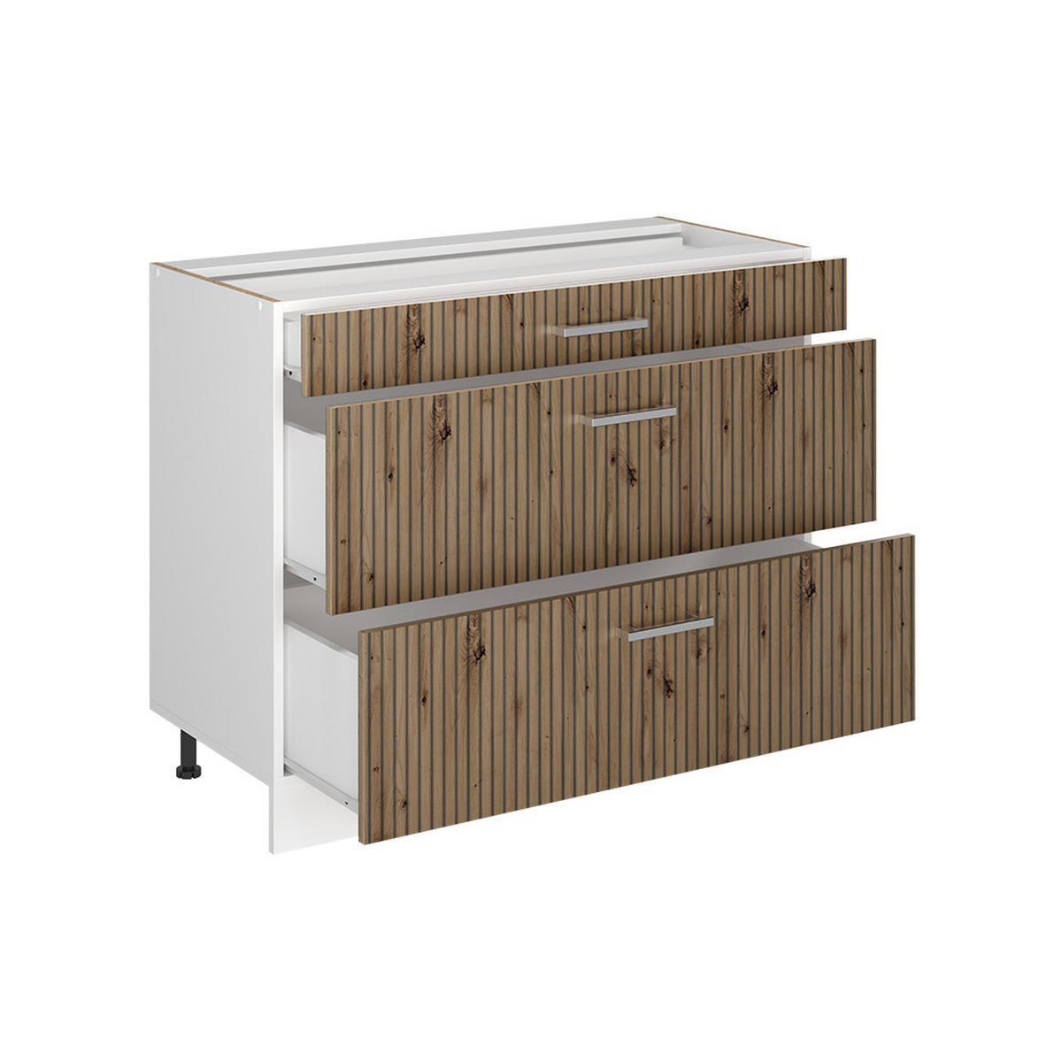 KÜCHENUNTERSCHRANK R-Line, Artisan-Eiche/Weiß, 100 cm Arbeitsplatte Marmor - Weiß/Eiche Artisan, Holzwerkstoff (100/81.6/60cm) - Vicco