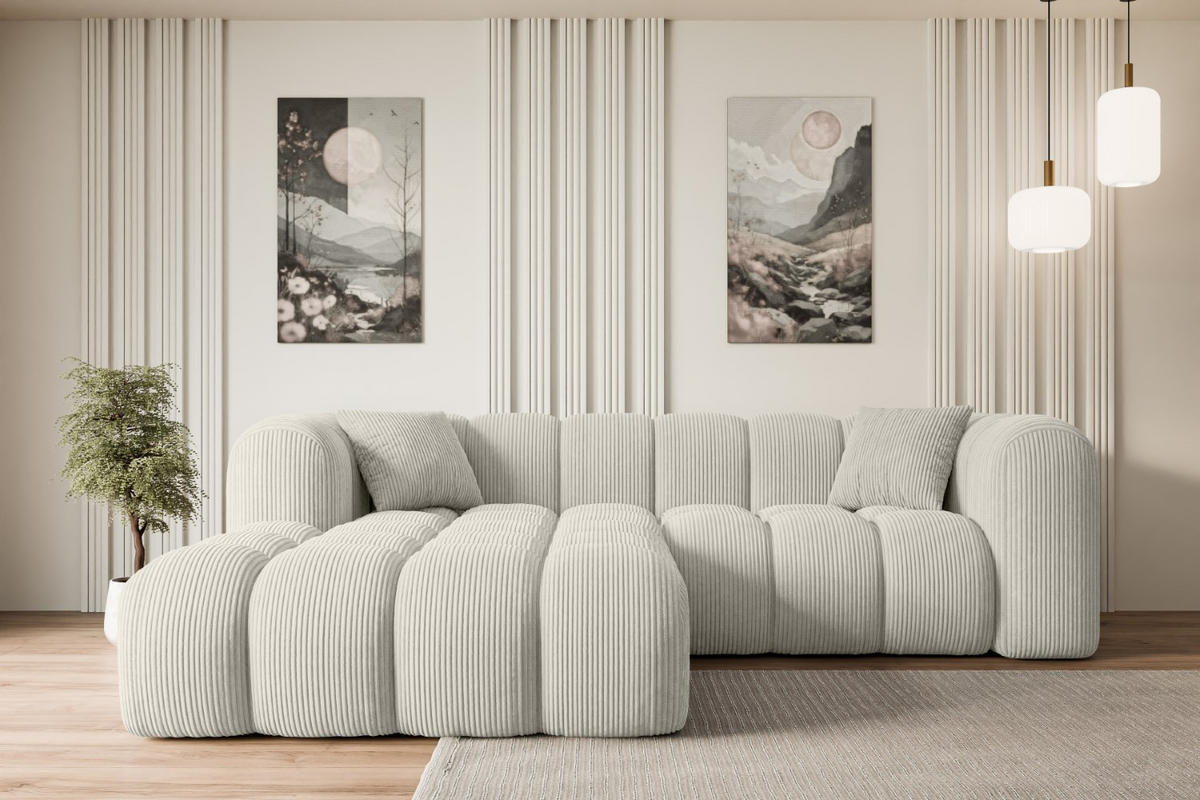 ECKSOFA Ottomane Links OLEA-L1 - 231x173x74 cm Hellgrau Cord - Hellgrau/Schwarz, Holzwerkstoff/Kunststoff (190/242cm) - ALTDECOR