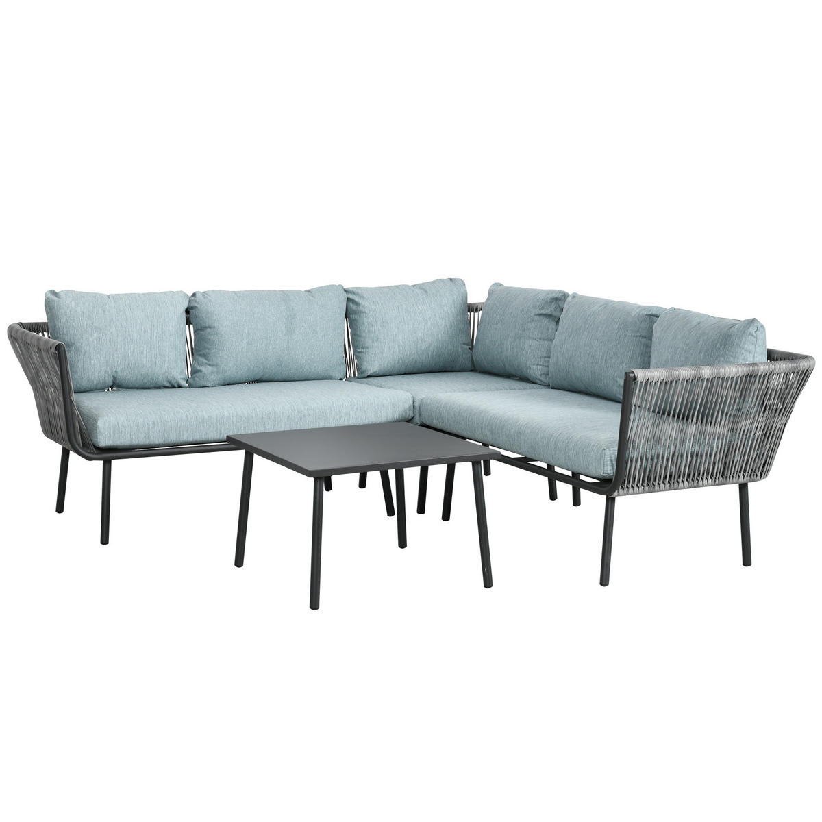 RATTAN GARTENMÖBEL-SET DE-06695 für 4 Personen, mit Kissen Grau - Blau/Grau, Kunststoff/Metall - ComfortXL
