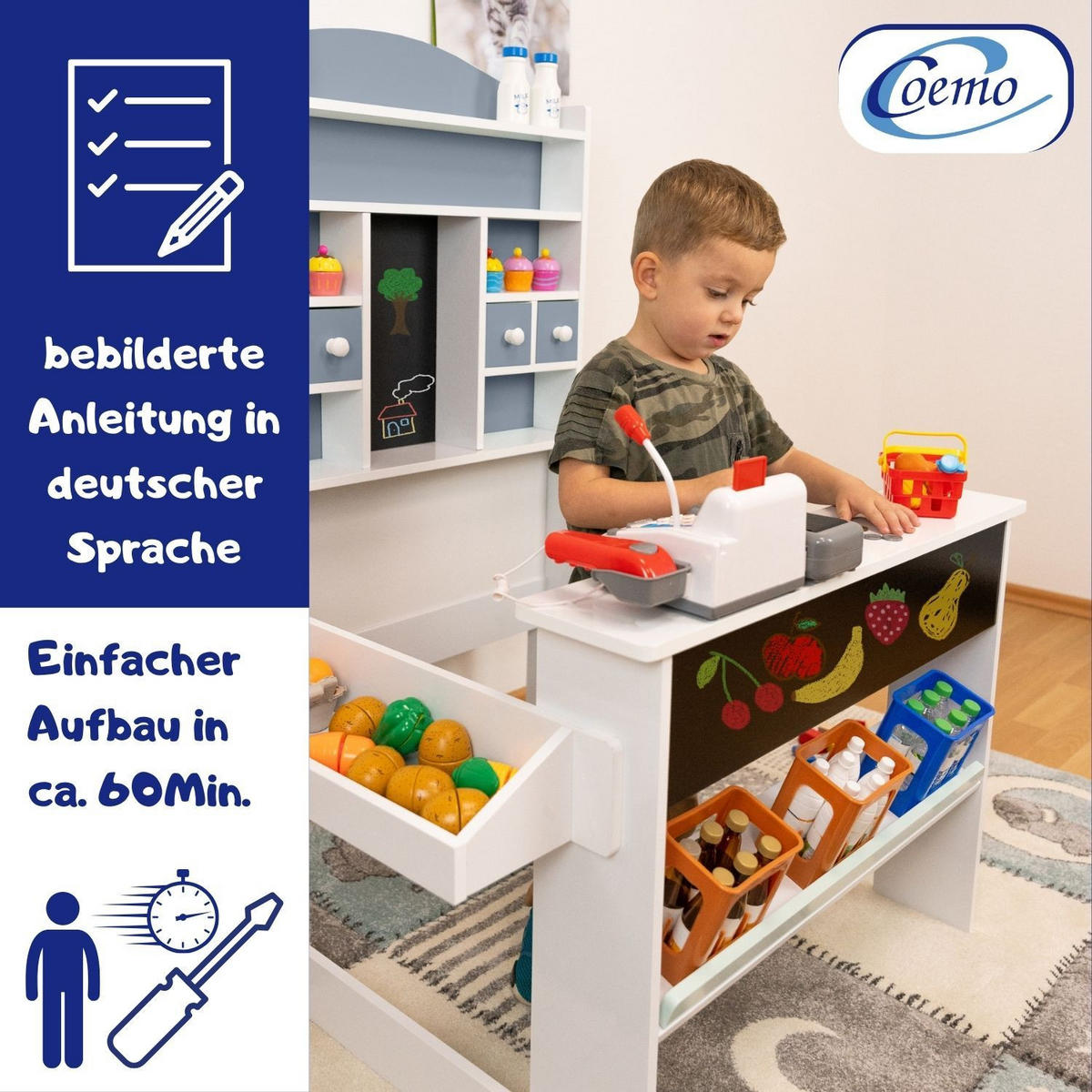 KAUFLADEN NICOLA Grau aus Holz mit Theke - Grau, Holzwerkstoff (74/108/81cm) - Coemo