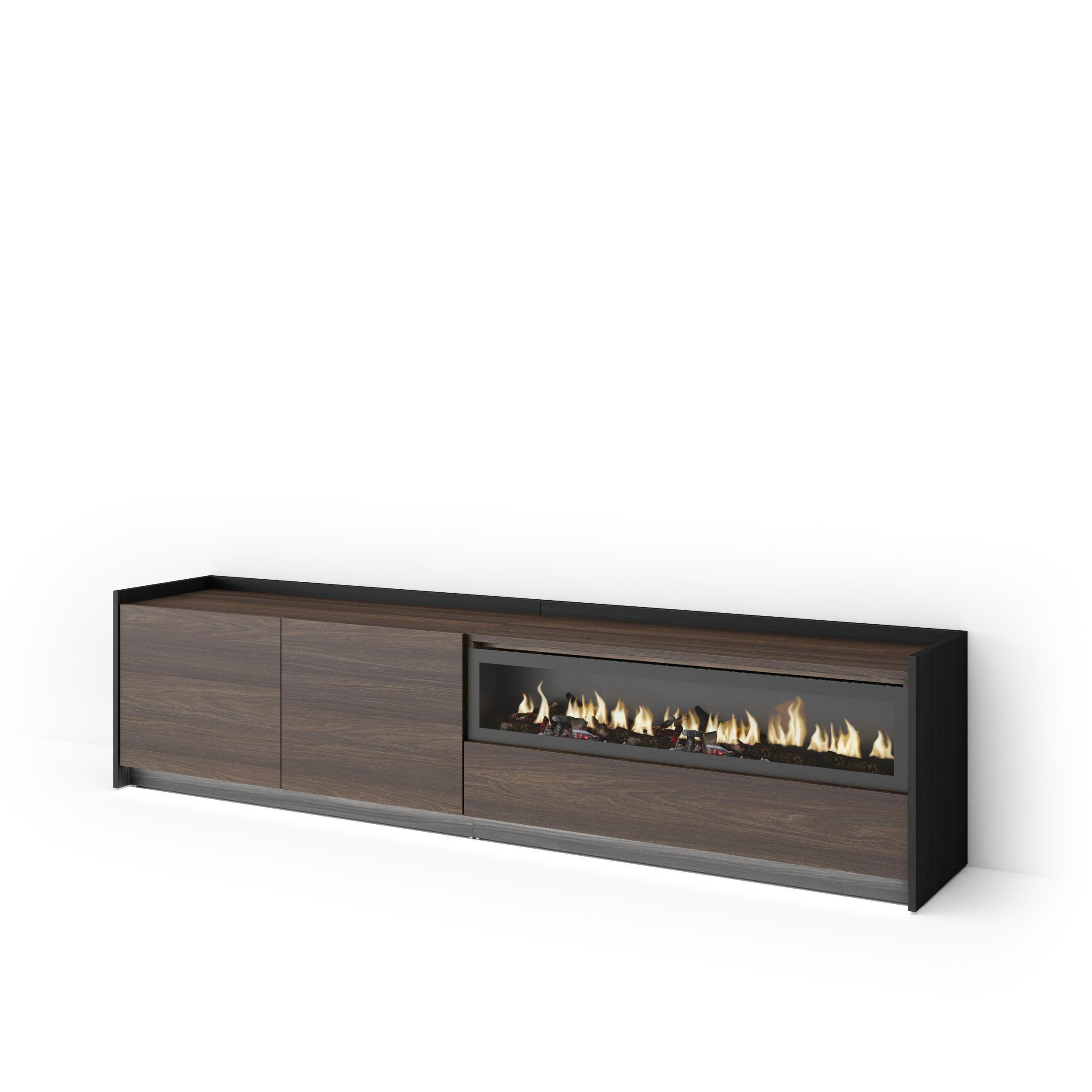 LOWBOARD, Eiche und Schwarz, 207/37/50cm, Kamin mit Feuereffekt - Dunkelbraun, Holzwerkstoff (207/50/37cm) - Skraut Home