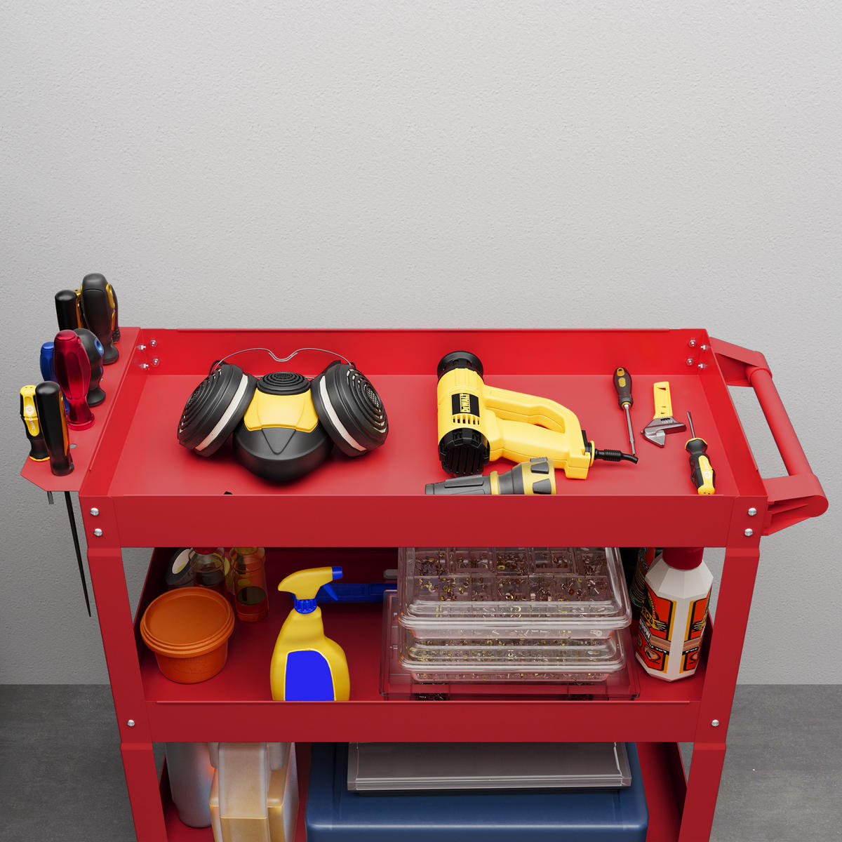 WERKZEUGWAGEN DE-09502 3-stufig mit 150 kg Belastbarkeit Rot - Rot, Metall (35.3/76/83cm) - ComfortXL