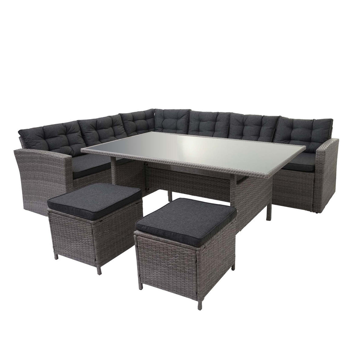 POLY-RATTAN-GARNITUR Grau - Grau, Kunststoff - MCW