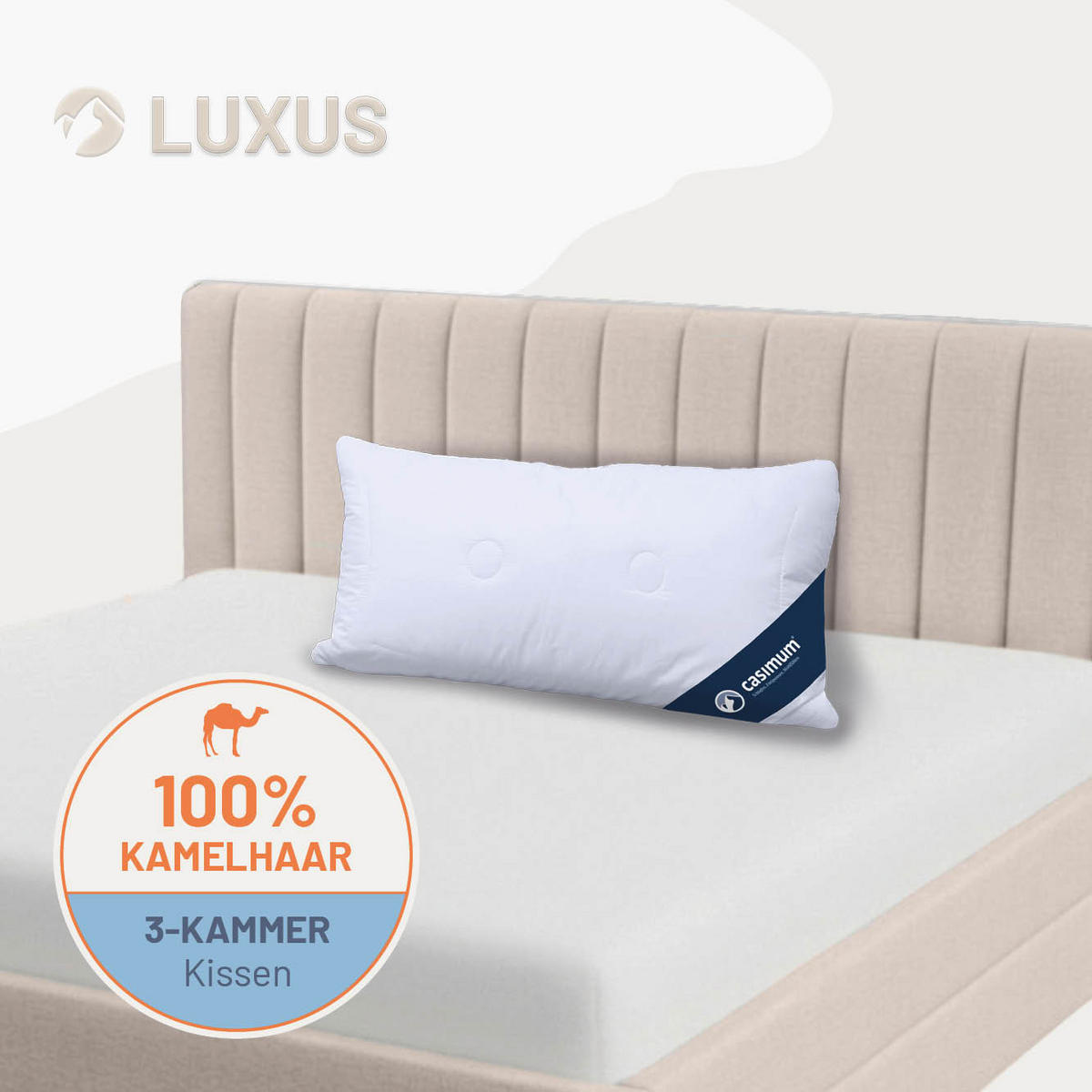 KOPFKISSEN 40x80 cm, weich & stützend, Naturhaarkissen mit 100% Kamelflaumhaar (Außen) - Weiß, Textil (40/80cm) - casimum