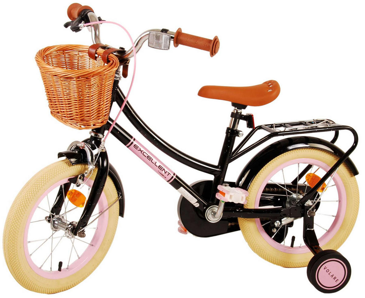 KINDERFAHRRAD Excellent - Mädchen - 14 Zoll - Rücktritt + Handbremse - Schwarz - Schwarz, Metall (53cm) - TPFSports