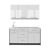 SINGLEKÜCHE Fame-Line, Weiß Hochglanz/Anthrazit, 150 cm, AP Marmor - Weiß Hochglanz/Anthrazit, Holzwerkstoff (150/82/60cm) - Vicco