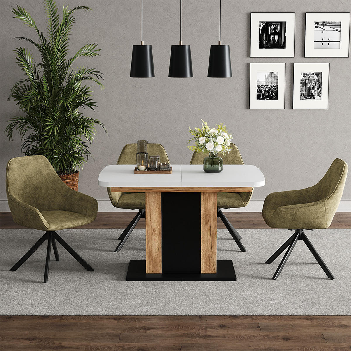 ESSTISCH Fenaro Weiß/Goldkraft Eiche 120 x 80 cm - Honigeiche/Weiß, Holzwerkstoff (80/120/76cm) - Vicco