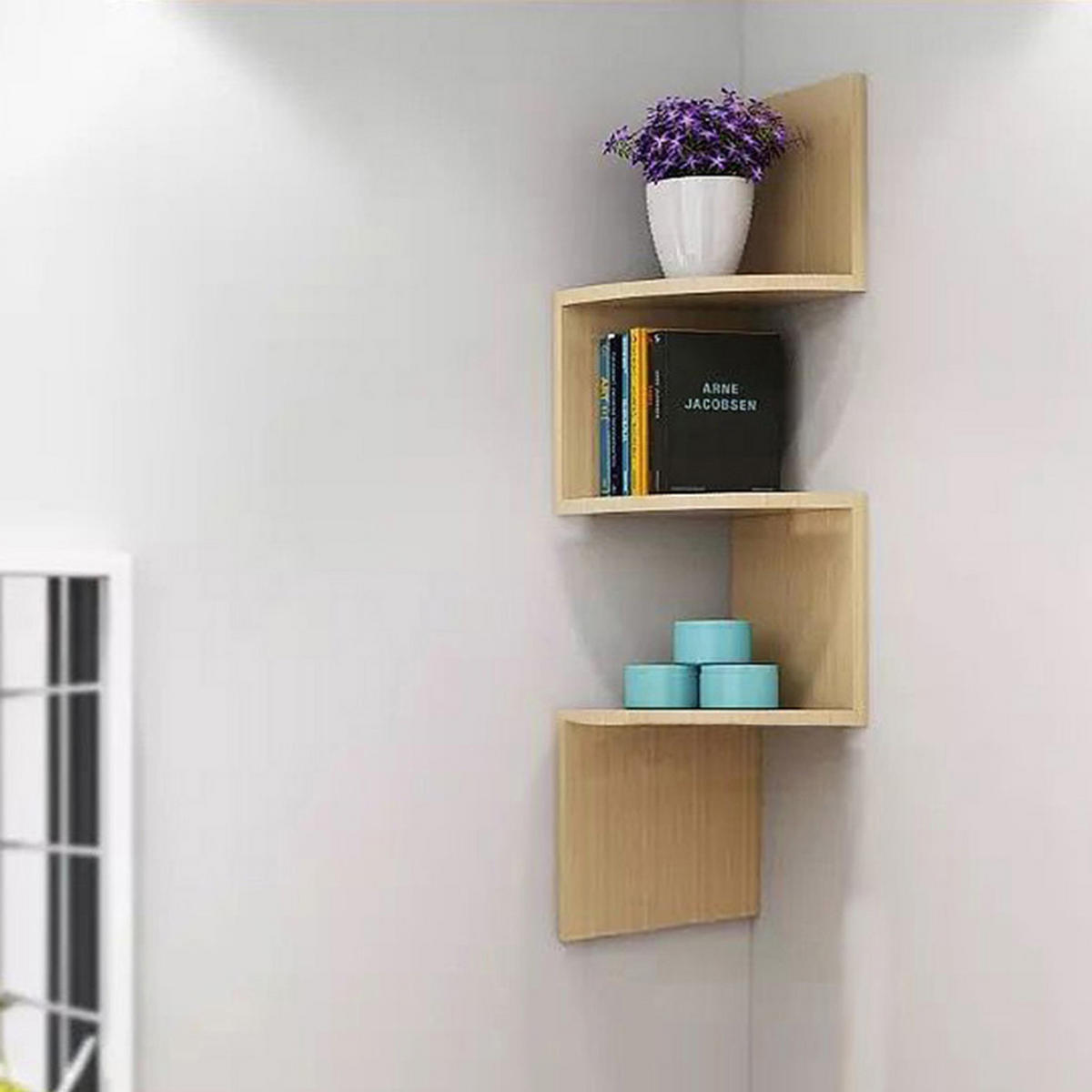 WANDREGAL 3-Stufig Wandmontage aus Holz in Hellbraun Auffälliges Stufendesign Wandmontage möglich 19,5 cm (B) x 19,5 cm (T) x 81 cm - Hellbraun, Holzwerkstoff (19.5/81/19.5cm) - Livingandhome