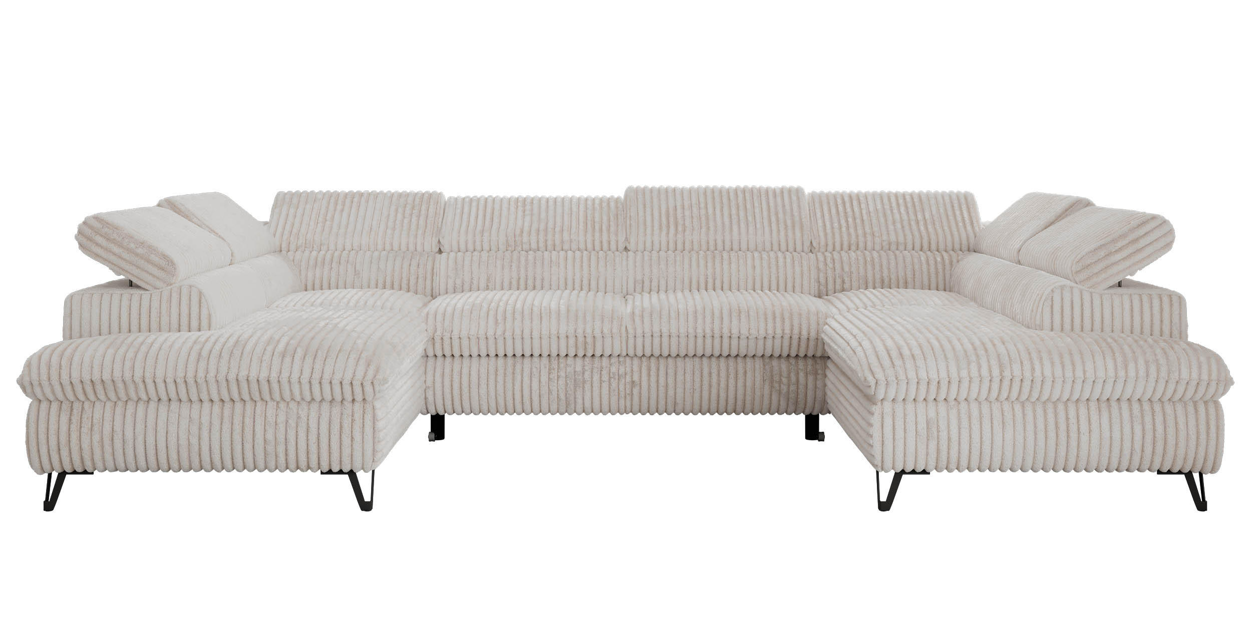 WOHNLANDSCHAFT PABLO U Cord Beige mit Topper Visco - Beige/Schwarz, Textil/Metall (346/76/208cm) - MKS